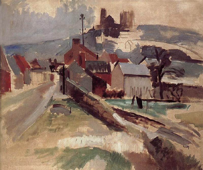 Delaunay, Robert Study of Road and church Norge oil painting art